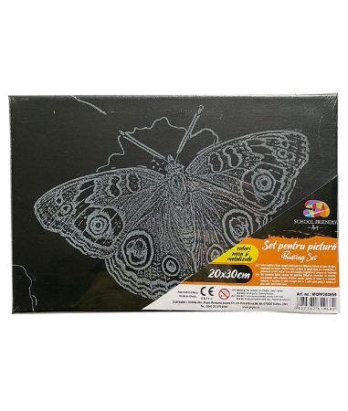 Poza cu PANZA PREDESENATA PE SASIU NEAGRA 20 x 30 CM FLUTURI 2 SF ART PIGNA