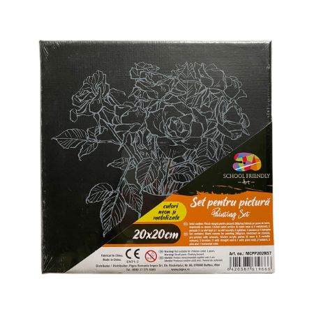 Poza cu PANZA PREDESENATA PE SASIU NEAGRA 20 x 20 CM TRANDAFIRI SF ART PIGNA