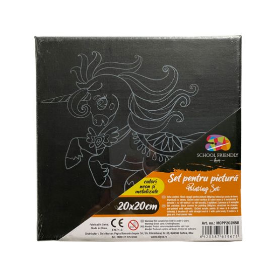 Poza cu PANZA PREDESENATA PE SASIU NEAGRA 20 x 20 CM UNICORNI 2 SF ART PIGNA