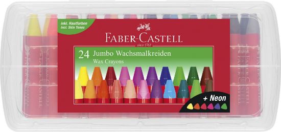 Poza cu CREIOANE CERATE 24 CULORI JUMBO CUTIE PLASTIC FABER-CASTELL