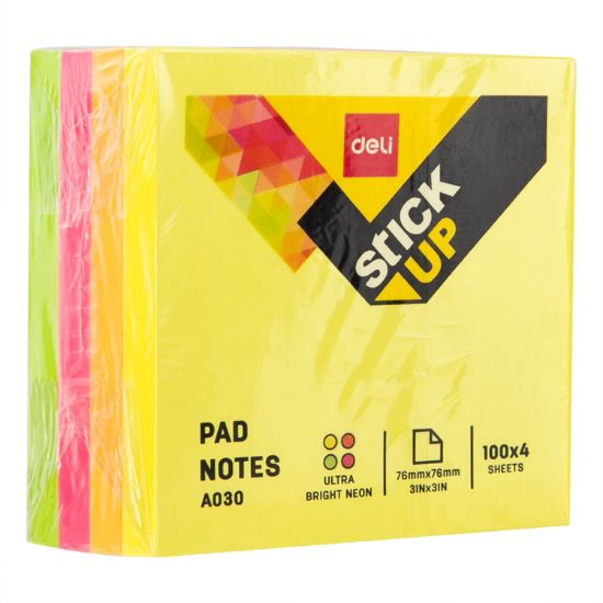 Poza cu NOTES ADEZIV 76*76MM 4 CULORI NEON 400 FILE DELI