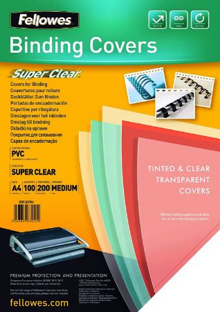 Poza cu COPERTI PLASTIC A4 200 MICRONI TRANSPARENTE 100/TOP FELLOWES