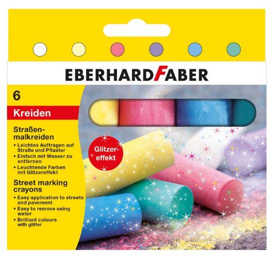 Poza cu CRETA 6 CULORI GLITTER DESEN ASFALT EBERHARD FABER
