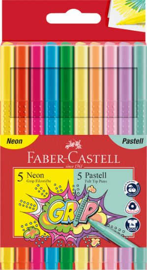 Poza cu CARIOCA 10 CULORI PASTEL SI NEON GRIP FABER-CASTELL
