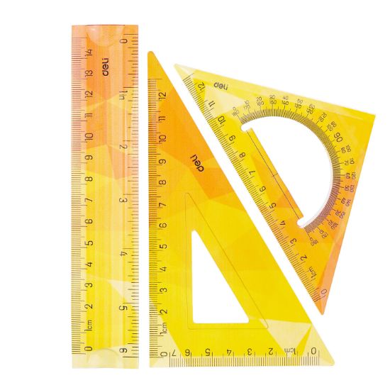Poza cu SET GEOMETRIE 3 PIESE FLEXIBIL COLOR (RIG.15, ECH.13CM, ECH.13CM) DELI