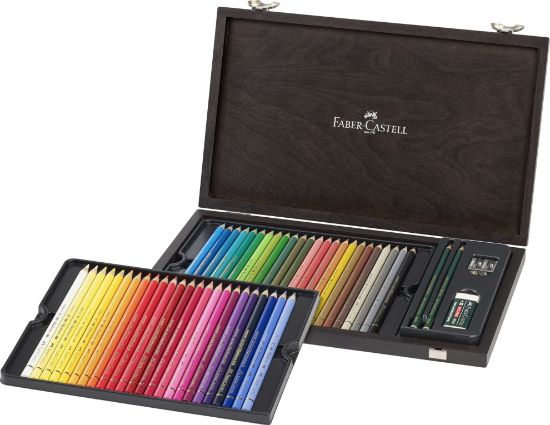 Poza cu CUTIE LEMN 48 CREIOANE COLORATE POLYCHROMOS FABER-CASTELL