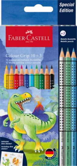 Poza cu SET PROMO CREIOANE COLORATE 10+3 CULORI GRIP 2001 DINOZAURI FABER-CASTELL