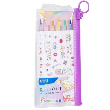 Poza cu SET 6 BUCATI PIX CU GEL CU MECANISM 0.5 MM DIVERSE CULORI DELIGHT DELI