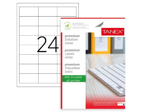 Poza cu ETICHETE 24/A4 64.6*33.8MM COLTURI DREPTE 100/TOP TANEX