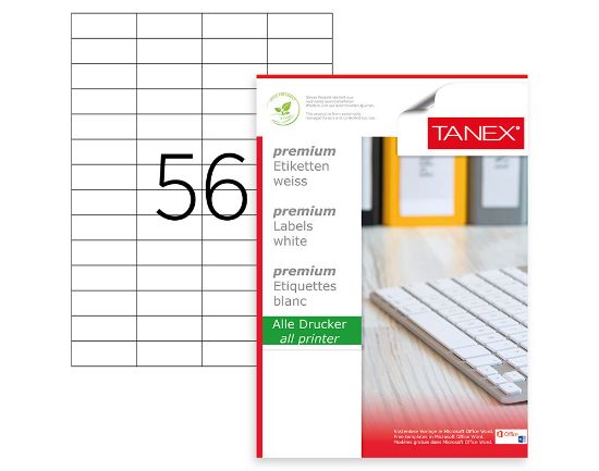 Poza cu ETICHETE 56/A4 52.5*21.2MM COLTURI DREPTE 100/TOP TANEX