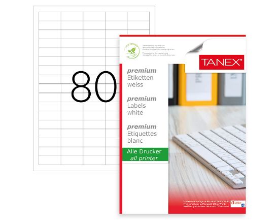 Poza cu ETICHETE 80/A4 37*14.25MM COLTURI DREPTE 100/TOP TANEX