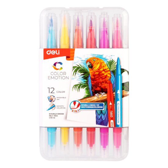 Poza cu CARIOCI CU VARF PENSULA 12 CULORI CUTIE PLASTIC DELI