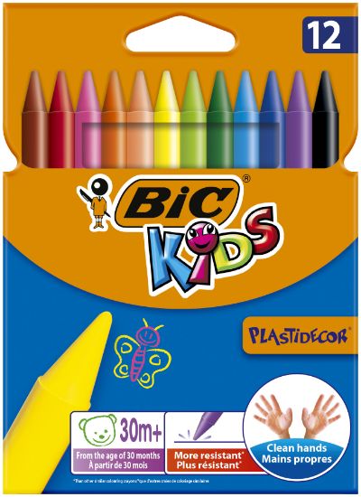 Poza cu CREIOANE CERATE 12 CULORI PLASTIDECOR BIC