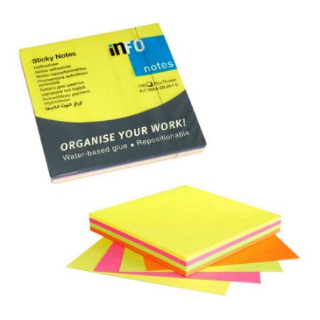 Poza cu NOTES ADEZIV 75*75MM 4 CULORI NEON 100F INFO NOTES