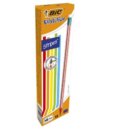 Poza cu CREION GRAFIT HB CU GUMA EVOLUTION STRIPES 646 12/CUT BIC