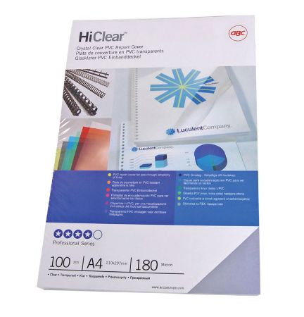 Poza cu COPERTI PLASTIC A4 150 MICRONI TRANSPARENTE 100/TOP GBC