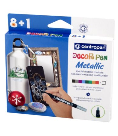 Poza cu MARKERE PERMANENTE PT DECOR. SLIM 8+1 CULORI METALICE 2737 CENTROPEN