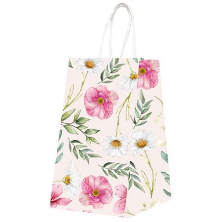 Poza cu PUNGA HARTIE MANER RASUCIT 22 x 10 x 31 CM ALB/ALB FLORI PAPIROTI