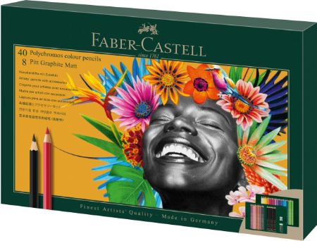 Poza cu SET CADOU 40 CREIOANE COLORATE POLYCHROMOS + 8 CREIOANE GRAFIT MATT + ACCESORII FABER-CASTELL