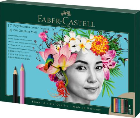 Poza cu SET CADOU 17 CREIOANE COLORATE POLYCHROMOS + 4 CREIOANE GRAFIT MATT + ACCESORII FABER-CASTELL
