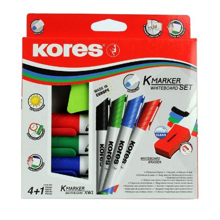 Poza cu MARKER WHITEBOARD 4/SET 3MM + BURETE MAGNETIC KORES