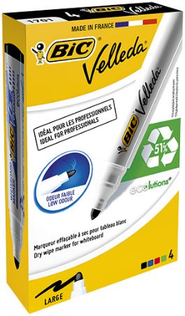 Poza cu MARKER WHITEBOARD 4/SET VELLEDA VARF ROTUND 1701 BIC