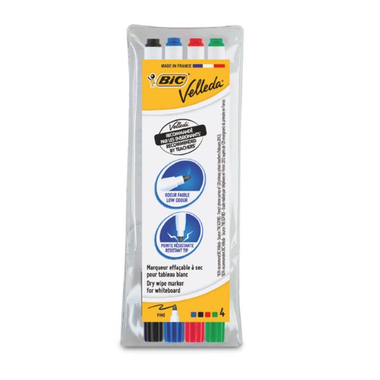 Poza cu MARKER WHITEBOARD 4/SET VELLEDA VARF SUBTIRE 1721 BIC