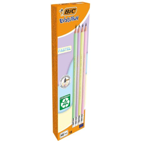 Poza cu CREION GRAFIT HB CU GUMA ECO EVOLUTION PASTEL 12/CUT BIC