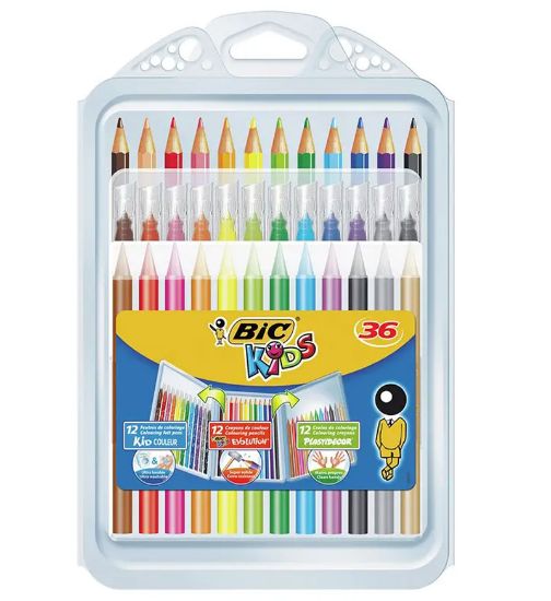 Poza cu PACHET MIXT CREIOANE COLORATE SI CERATE + CARIOCI BIC