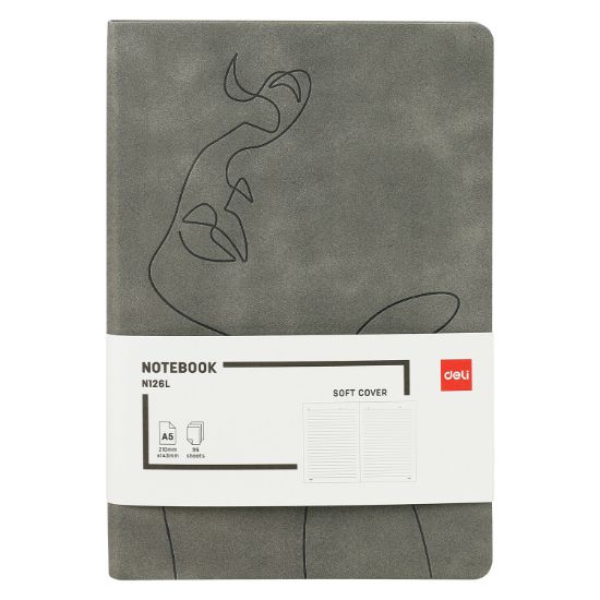 Poza cu CAIET BIROU A5 96 FILE 80G DICTANDO COPERTA PIELE GRI N126L DELI