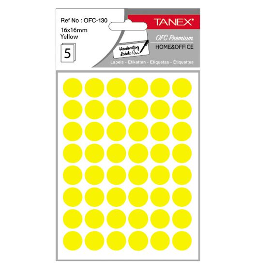 Poza cu ETICHETE ROTUNDE 16MM GALBENE 240/TIPLA TANEX