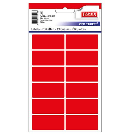 Poza cu ETICHETE 23*50MM COLTURI ROTUNDE ROSII 60/SET TANEX