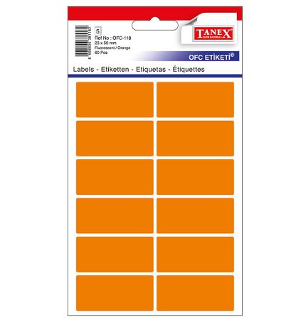 Poza cu ETICHETE 23*50MM COLTURI ROTUNDE PORTOCALII 60/SET TANEX