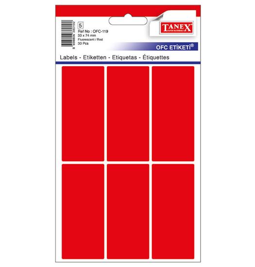 Poza cu ETICHETE 33*74MM COLTURI ROTUNDE ROSII 30/SET TANEX