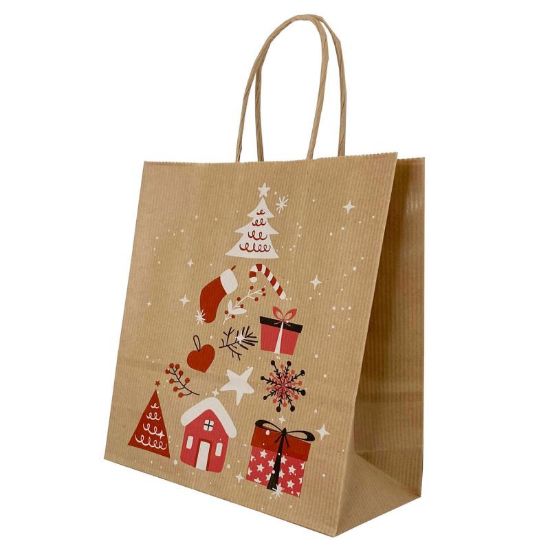Poza cu PUNGA HARTIE MANER RASUCIT 32 x 12 x 41 CM MARO/MARO COPAC CRACIUN PAPIROTI