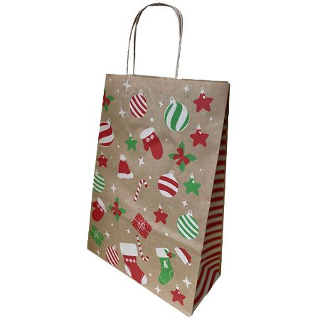 Poza cu PUNGA HARTIE MANER RASUCIT 32 x 12 x 41 CM MARO GLOB CRACIUN PAPIROTI