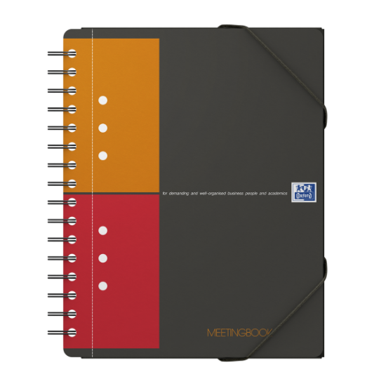 Poza cu AGENDA ORGANIZATOR OXFORD INTERNATIONAL MEETING BOOK, A5+ 80F, HARTIE OPTIK 90G/MP, SPIRA DUBLA, SCRIBZEE, COPERTA PP, PEFC, MARGINI DUBLE SI ANTET, MICROPERFORATII SI 10 PERFORATII, 3 CLAPE COPERTA SPATE, INCHIDERE CU ELASTIC, PATRATELE, CULOARE GRI