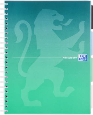 Poza cu CAIET ORGANIZATOR OXFORD PROJECT BOOK, A4 80F, HARTIE OPTIK 90G/MP, SPIRA DUBLA, SCRIBZEE, COPERTA PP, PEFC, 4 SEPARATOARE COLORATE REPOZITIONABILE, MICROPERFORATII, PATRATELE, GRADIENT CLASSIC DIVERSE CULORI