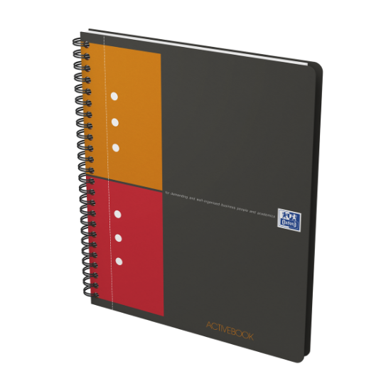 Poza cu AGENDA ORGANIZATOR OXFORD INTERNATIONAL ACTIVE BOOK, A5+ 80F, HARTIE OPTIK 90G/MP, SPIRA DUBLA, SCRIBZEE, COPERTA PP, PEFC, MARGINI DUBLE SI ANTET, MICROPERFORATII SI 10 PERFORATII, SEMN CARTE/SEPARATOR REPOZ, BUZUNAR INTERIOR, PATRATELE, CULOARE GRI