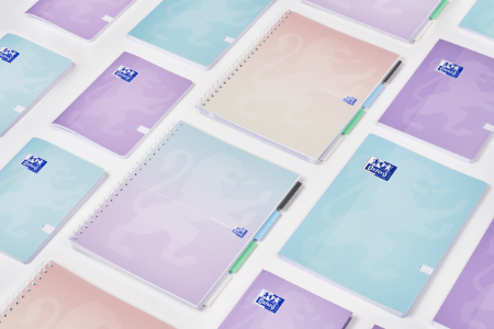 Poza cu CAIET ORGANIZATOR OXFORD PROJECT BOOK, A4 80F, HARTIE OPTIK 90G/MP, SPIRA DUBLA, SCRIBZEE, COPERTA PP, PEFC, 4 SEPARATOARE COLORATE REPOZITIONABILE, MICROPERFORATII, PATRATELE, GRADIENT PASTEL DIVERSE CULORI