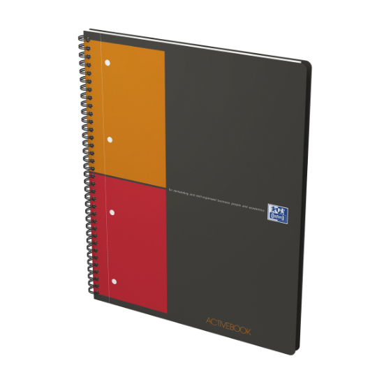 Poza cu AGENDA ORGANIZATOR OXFORD INTERNATIONAL ACTIVE BOOK, A4+ 80F, HARTIE OPTIK 90G/MP, SPIRA DUBLA, SCRIBZEE, COPERTA PP, PEFC, MARGINI DUBLE SI ANTET, MICROPERFORATII SI 4 PERFORATII, SEMN CARTE/SEPARATOR REPOZ, BUZUNAR INTERIOR, PATRATELE, CULOARE GRI