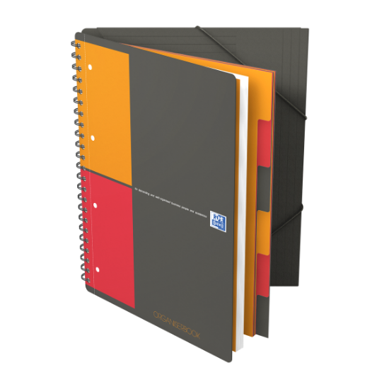 Poza cu AGENDA ORGANIZATOR OXFORD INTERNATIONAL ORGANISER BOOK, A4+ 80F, HARTIE OPTIK 90G/MP, SPIRA DUBLA, SCRIBZEE, COPERTA PP, PEFC, MARGINI DUBLE SI ANTET, MICROPERF SI 4 PERF, 6 SEPARATOARE REPOZ, 3 CLAPE SPATE, INCHIDERE ELASTIC, PATRATELE, CULOARE GRI