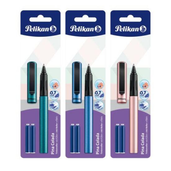 Poza cu ROLLER PINA COLADA 0.7 MM, AMBIDEXTRU, 3 REZERVE ALBASTRE INCLUSE, DIVERSE CULORI METALIZATE, BLISTER