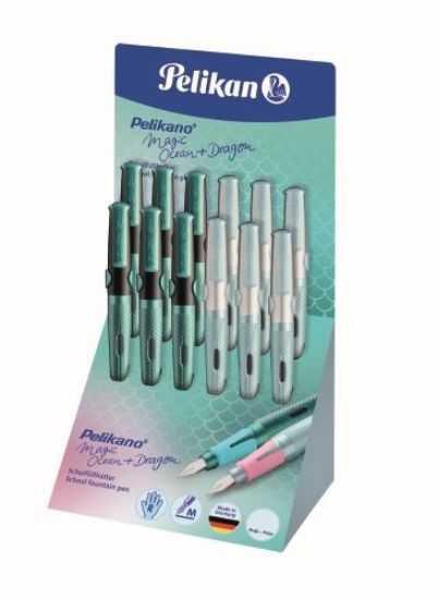 Poza cu STILOU PELIKANO DRAGON / MAGIC OCEAN, PENITA M, PENTRU DREPTACI, 1 PATRON MARE ALBASTRU INCLUS, DISPLAY 12 BUCATI