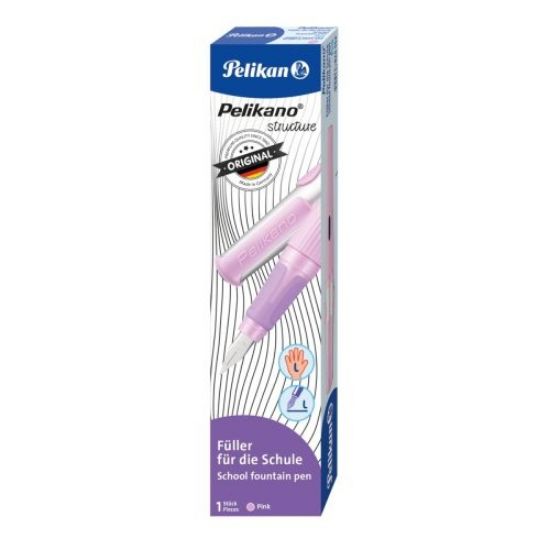 Poza cu STILOU PELIKANO STRUCTURE, PENITA L, GRIP ERGONOMIC, PENTRU STANGACI, 1 PATRON MARE ALBASTRU INCLUS, CULOARE ROZ DESCHIS, IN CUTIE DE CARTON