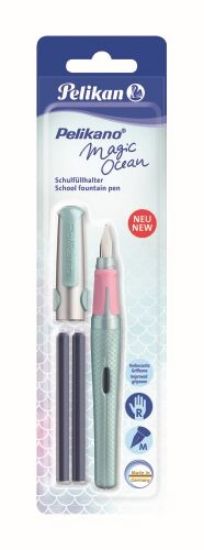 Poza cu STILOU PELIKANO MAGIC OCEAN, PENITA M, PENTRU DREPTACI, INCLUDE 2 PATROANE MARI DE CERNEALA, BLISTER