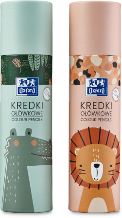 Poza cu CREIOANE COLORATE OXFORD KIDS, VARF 3MM, SECTIUNE ROTUNDA, SET 26 CULORI, INCLUDE ARGINTIU SI AURIU, IN TUB CARTON, DIVERSE MOTIVE