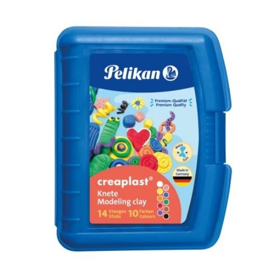 Poza cu PLASTILINA CREAPLAST 240G, SET 10, CULORI ASORTATE, CUTIE ALBASTRA