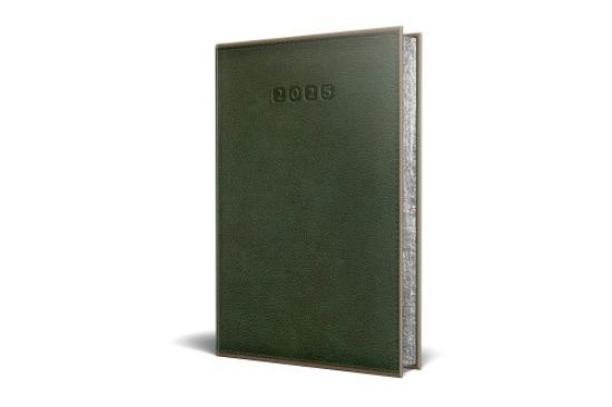 Poza cu AGENDA DATATA RO A5, 352 PAGINI, COPERTA DIN PIELE SINTETICA, PREMIUM DELUXE ALGHERO, CULOARE VERDE / BEJ, MARGINI FOLIO ARGINTIU, 2025