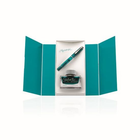 Poza cu STILOU CLASSIC M205 EDITIE SPECIALA APATITE PENITA F + CALIMARA CERNEALA EDELSTEIN APATITE IN CUTIE CADOU